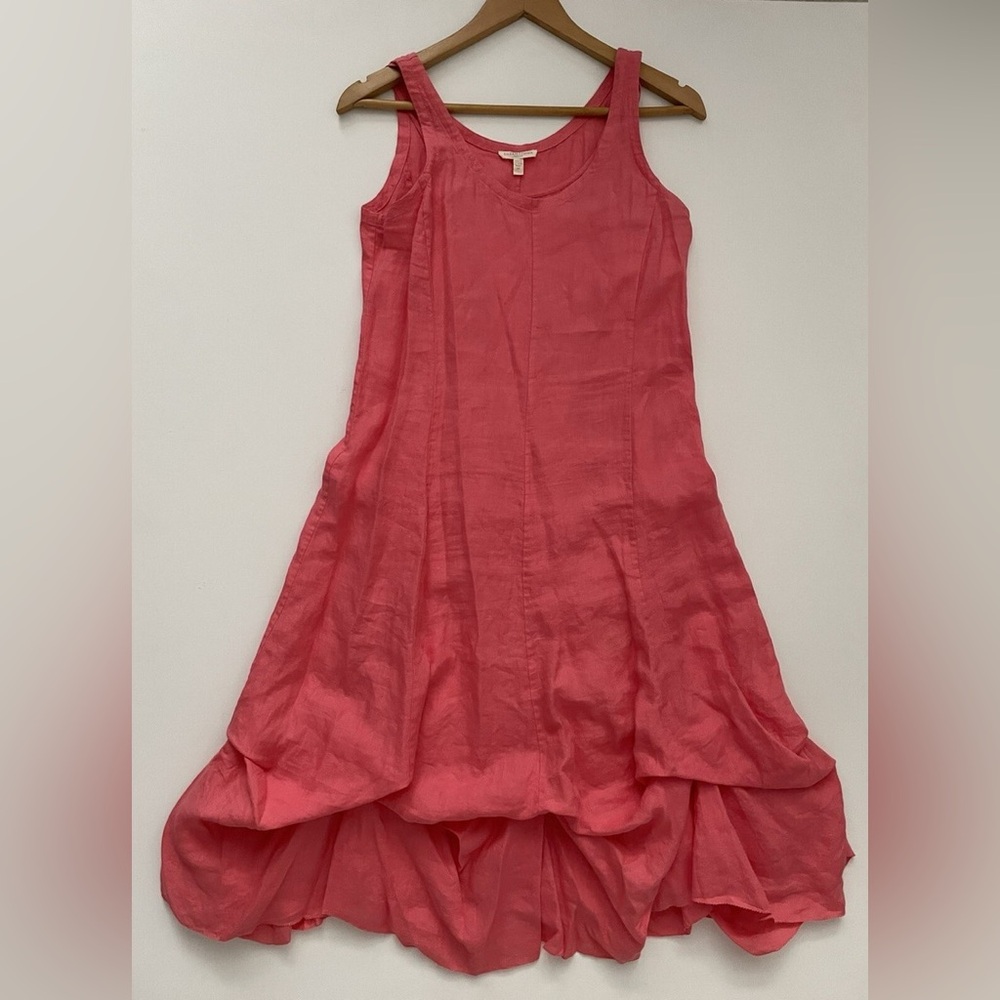 Eileen Fisher Handkerchief Long Cinchable Linen Dress Sleeveless coral pink 2X - Picture 5 of 10